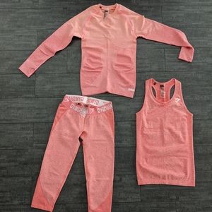 Gymskark size small legging, long sleeve, and tank